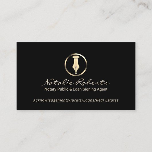 公証人金ゴールドペンのロゴローンの署名業者 名刺 (正面)