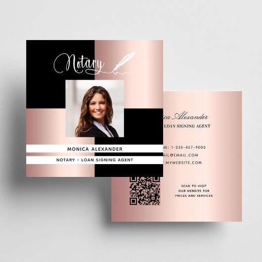 公証人黒バラ写真QRコードローン署名業者 スクエア名刺