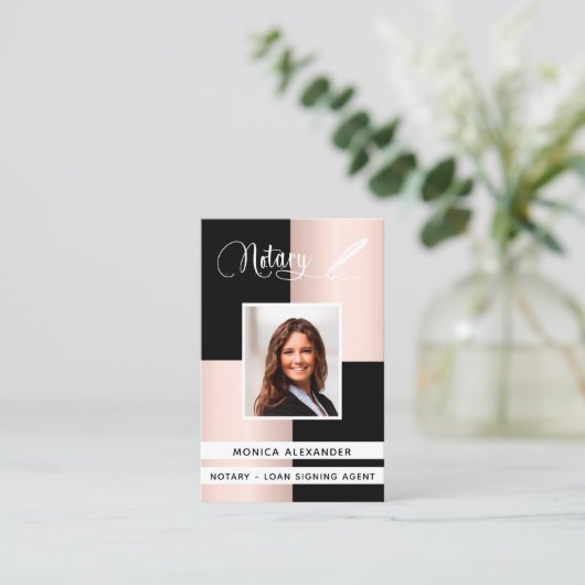 公証人黒バラ写真QRコードローン署名業者 名刺 (スタンド正面)