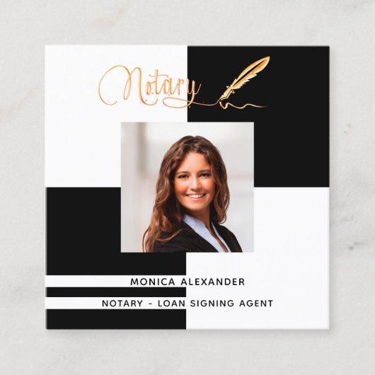 公証人黒写真QRコードローン署名業者 スクエア名刺 (正面)