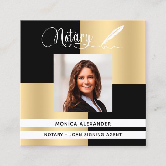 公証人黒金ゴールド写真QRコードローン署名業者 スクエア名刺 (正面)