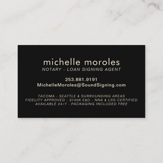 公証人 – ローン署名エージェントのプロフェッショナル 名刺 (裏面)