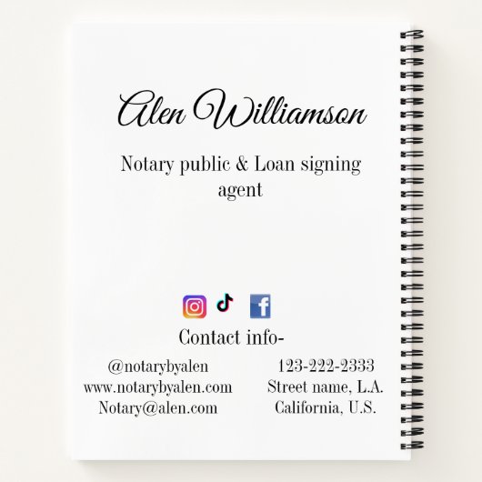 公証人 ローン署名エージェント 名前 住所を追加 ノートブック (裏面)