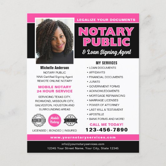 公証人 公証ローン署名エージェント ピンク 編集可能 チラシ (正面)