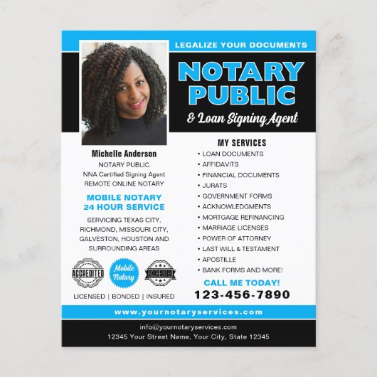 公証人 公証ローン署名エージェント 青色 編集可能 チラシ (正面)