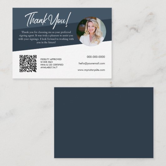 公証人Dark Azureローン署名お客様のビジネスに感謝 名刺 (正面/裏面)