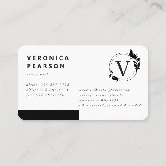 公証署名代理人のQuillロゴ 名刺 (裏面)