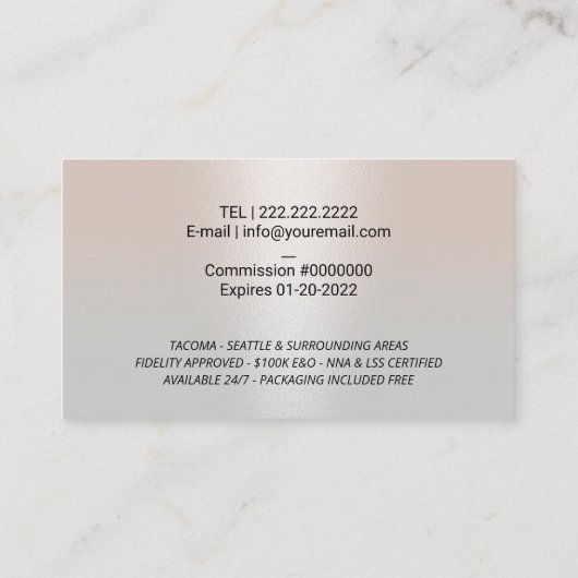 公証調印代理金ゴールドクイルエレガントシルバー 名刺 (裏面)