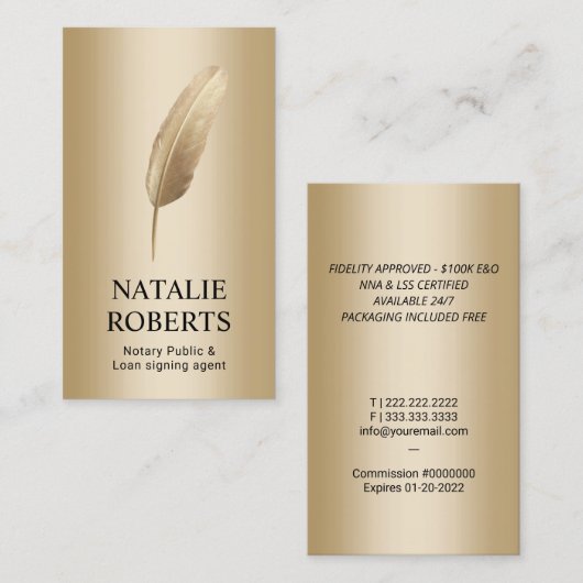 公証貸付調印代理人モダン金ゴールドクイルペン 名刺 (正面/裏面)