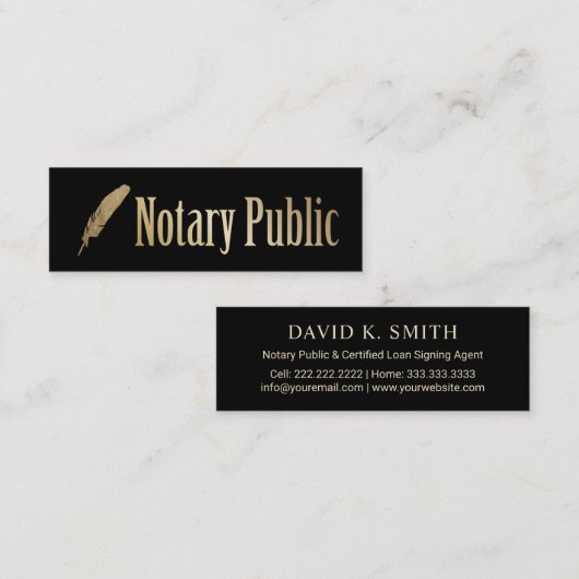 公証貸付調印代理店ブラック&金ゴールドクイルペン スキニー名刺 (正面/裏面)