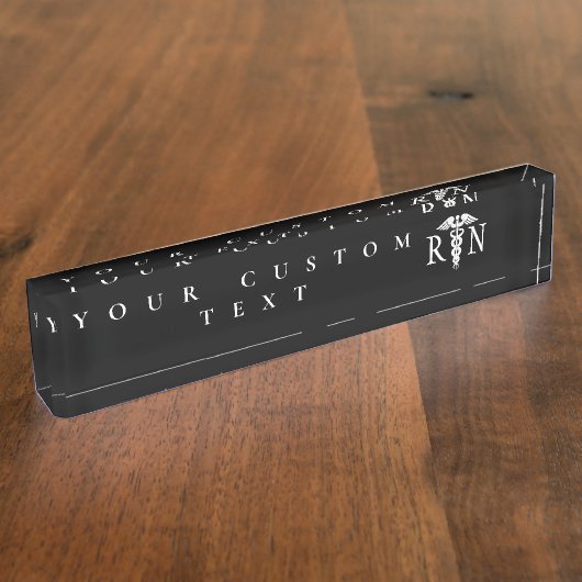 公認看護師RNのケリュケイオンの医学の黒いモダン デスクネームプレート (側面)