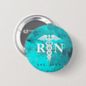 公認看護師RNカスタムな年のターコイズの大理石 缶バッジ (正面&裏面)