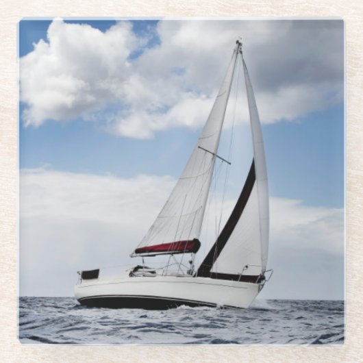 公開した海のヨットの航行 ガラスコースター (正面)