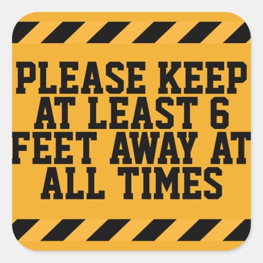 六つの足の社会的距離 スクエアシール (正面)