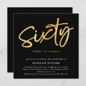 六エレガント十クラシック誕生日黒金ゴールド60 招待状 (正面/裏面)