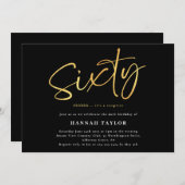 六エレガント十シンプル誕生日黒金ゴールド60 招待状 (正面/裏面)
