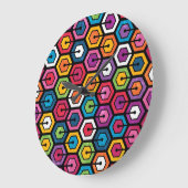 六カラフル角形の幾何模様 ラージ壁時計 (傾斜)