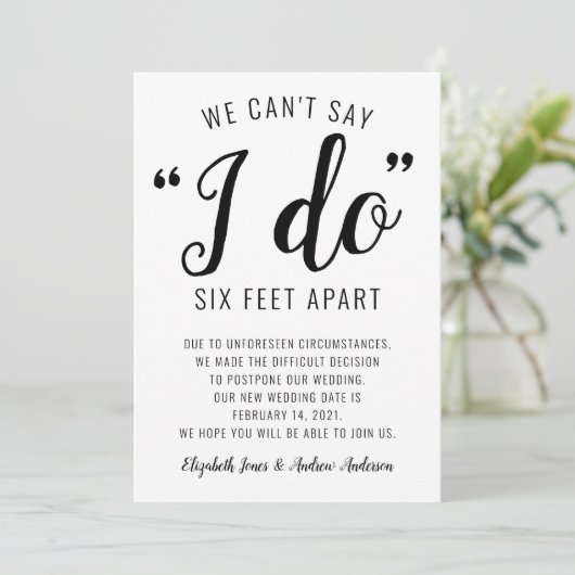 「六フィート離れて」ウェディングを変更する、日にち変更の結婚式 案内状 (スタンド正面)