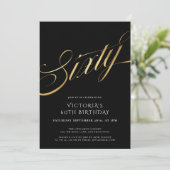 六万黒金ゴールドタイポグラフィ60誕生日 招待状 (スタンド正面)