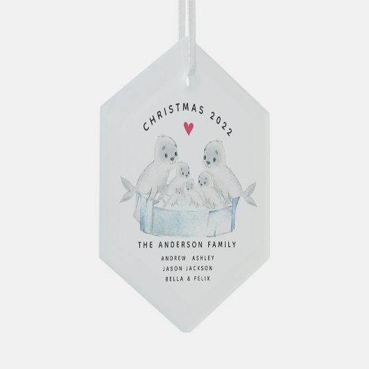 六人のクリスマスシールファミリー ガラスオーナメント (正面右)