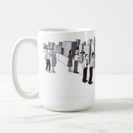 六人の都市の屋上イラストレーション コーヒーマグカップ