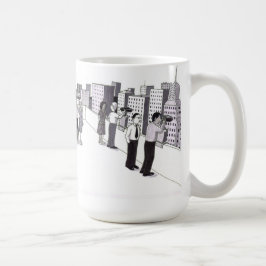 六人の都市の屋上イラストレーション コーヒーマグカップ