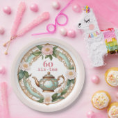六十エレガント花かわいらしティーポット60誕生日 ペーパープレート (パーティー)