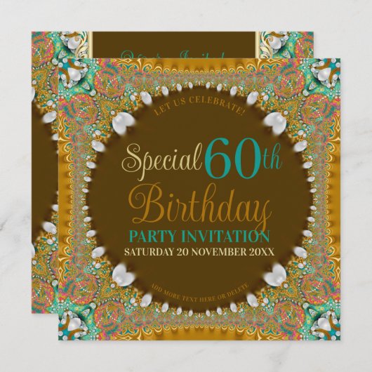 六十スタイリッシュボヘミア成人誕生日パーティー 招待状 (正面/裏面)