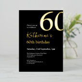 六十ブラック金ゴールドエレガント60th Birthday Party 箔招待状 (立ち正面)