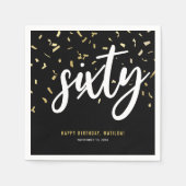 六十ブラック金ゴールド六十バースデーパーティー スタンダードカクテルナプキン (正面)
