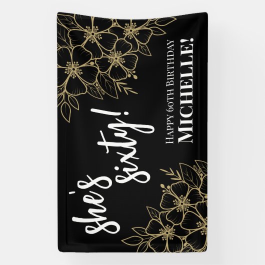 六十ブラック金ゴールド六十バースデーパーティー 横断幕 (縦)