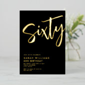六十モダン黒金ゴールド60誕生日 箔招待状 (立ち正面)