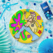 六十年代のフラワーチャイルドおよびピースサインの明るい色 ペーパープレート (パーティー)