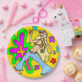 六十年代のフラワーチャイルドおよびピースサインの明るい色 ペーパープレート (パーティー)