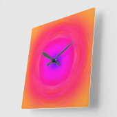 六十年代の勾配-ピンクの青い紫色のオレンジ黄色 スクエア壁時計 (傾斜)