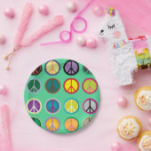 六十年代60sの腰回りが大きな平和フラワーパワーのレトロのパーティー ペーパープレート (パーティー)