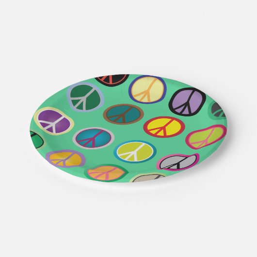 六十年代60sの腰回りが大きな平和フラワーパワーのレトロのパーティー ペーパープレート (アングル)