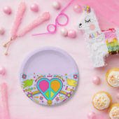 六十年代60sの腰回りが大きな平和フラワーパワーのレトロのパーティー ペーパープレート (パーティー)