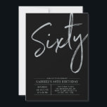 六十 |シルバーモダン&ブラック60thバースデーパーティー 招待状<br><div class="desc">60祝歳の誕生日パーティーの招待でスタイリッシュの特別な日。このデザインは、黒い背景にクリーンなレイアウトを持つブラシスクリプト「Sixty」を特徴としている。文字カスタマイズと背景色を指定できる。私のショップBaraBomDesignでは、より多くのデザインやパーティーの供給が利用可能である。</div>