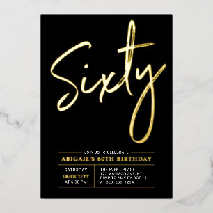六十 モダン金ゴールド&ブラック60th誕生日パーティー 箔招待状