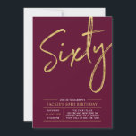 六十 |モダン金ゴールド&ブルゴーニュ60th誕生日パーティー 招待状<br><div class="desc">60祝歳の誕生日パーティーの招待でスタイリッシュの特別な日。このデザインは、ブルゴーニュ赤と金ゴールド色のコンボでクリーンなレイアウトを持つブラシスクリプト"Sixty"を備えている。私のショップBaraBomDesignでは、より多くのデザインやパーティーの供給が利用可能である。</div>