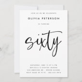 六十 | モダンB&W 60thバースデーパーティータイポグラフィ 招待状 (正面)