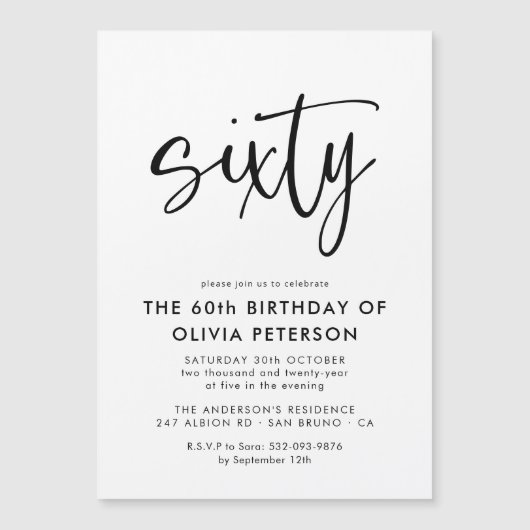 六十 | 第60回モダン白黒バースデーパーティー マグネット招待状 (正面)