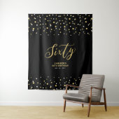 六十 |金ゴールドとブラック60thバースデーパーティーの背景 タペストリー (インサイチュ)