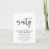 六十 | 60thモダン白黒誕生日折り畳み 招待状 (正面)