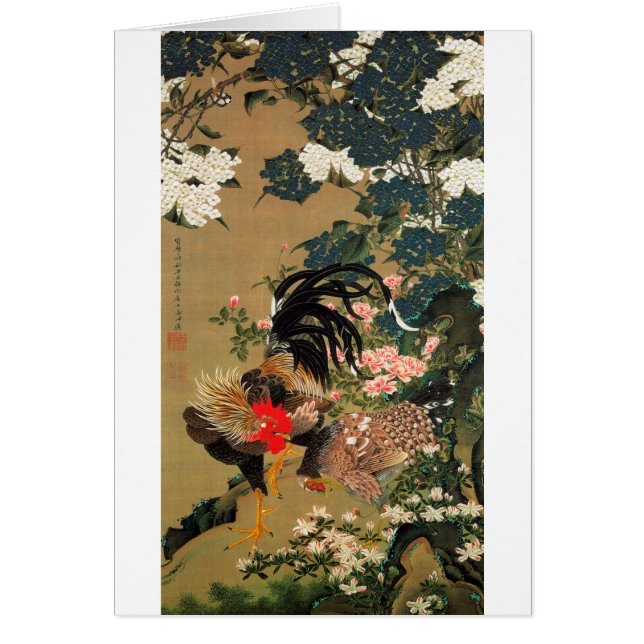 六紫陽花双鶏図、若冲あじさいとニワトリ、若冲 (正面)