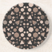 六角および三角形ピンクと茶色の黒いパターン コースター (正面)