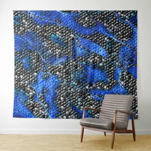六角のモザイクまたは魚の鱗状の黒から王室の青 タペストリー (インサイチュ(横))