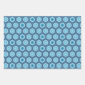 六角の着物プリント、ピンク、ブルー、オレンジ ラッピングペーパーシート (正面2)