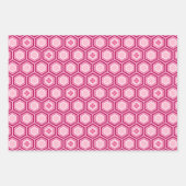 六角の着物プリント、ピンク、ブルー、オレンジ ラッピングペーパーシート (正面)